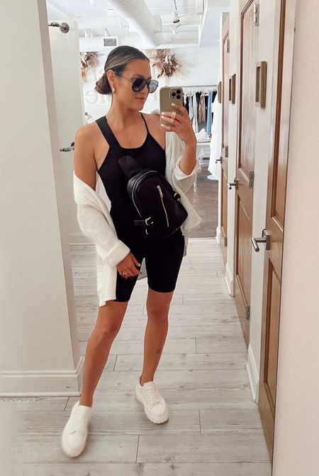 Cute and comfy casual #ootd 

Everyday style 
Casual chic street style 
Running errands outfit 
Travel outfit 
Athleisure outfit 
Black athletic romper 

#LTKstyletip #LTKunder100 #LTKfit