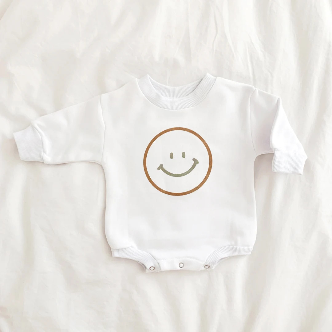 Happy Face Baby Sweatshirt Romper, Baby Shower Gift, Sweatshirt Romper, Baby Sweatshirt, Hipster,... | Etsy (US)