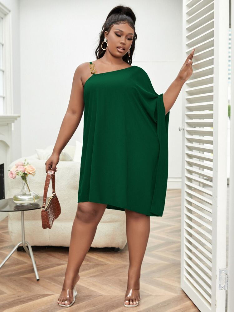 Plus Asymmetrical Neck Batwing Sleeve Dress | SHEIN