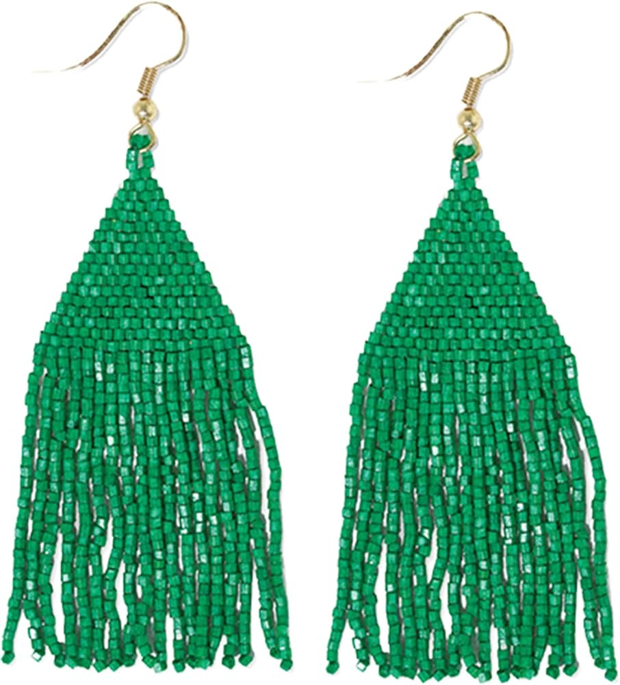 INK+ALLOY Beaded Earrings for Women Dangling, Lexie Medium Fringe Colorful Seed Bead Tassel Boho ... | Amazon (US)