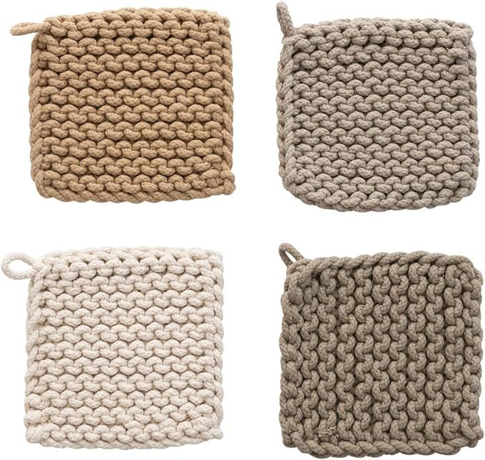 Creative Co-Op Cotton Crocheted, 4 Colors Pot Holders, 8" L x 8" W x 0" H, Multicolor | Amazon (US)