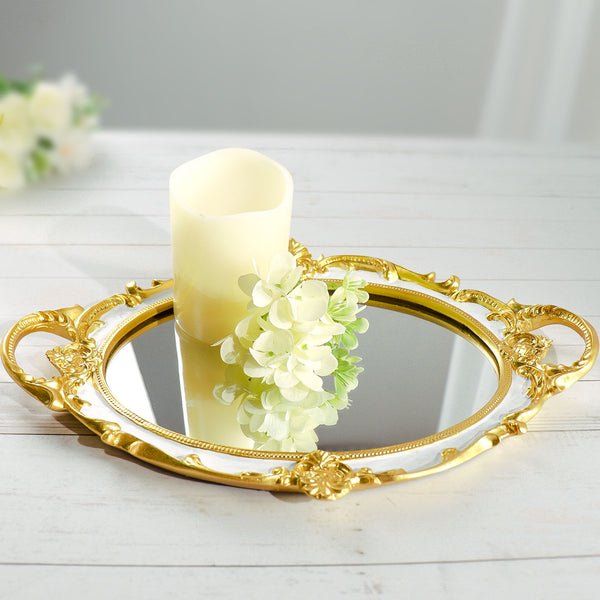 Efavormart Metallic White/Gold Resin Decorative Serving Tray - Oval Mirrored Vanity Tray - 14"x10... | Walmart (US)