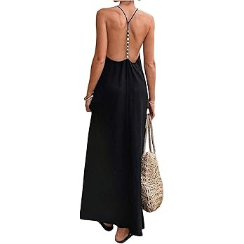 Verdusa Women's Backless Cami Dresses Linen Maxi Dress Open Back Vacation Boho Summer Outfits | Amazon (US)