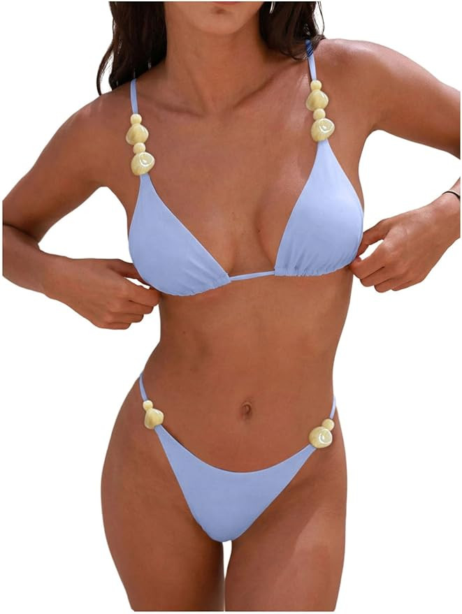 Verdusa Women Bikini Sets 2 Piece Triangle Bikini Swimsuits and Thong Bathing Suit Vacation Outfi... | Amazon (US)