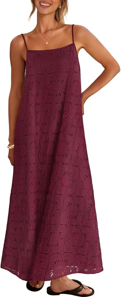 MEROKEETY Women's Summer Spaghetti Straps Sundress 2026 Casual Sleeveless Floral Lace Eyelet Boho... | Amazon (US)