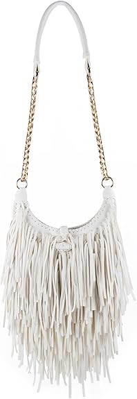 LUI SUI Women's Fringed Faux Suede Leather Cross Body Bag Chain Shoulder Bag Tassel Handbag | Amazon (US)