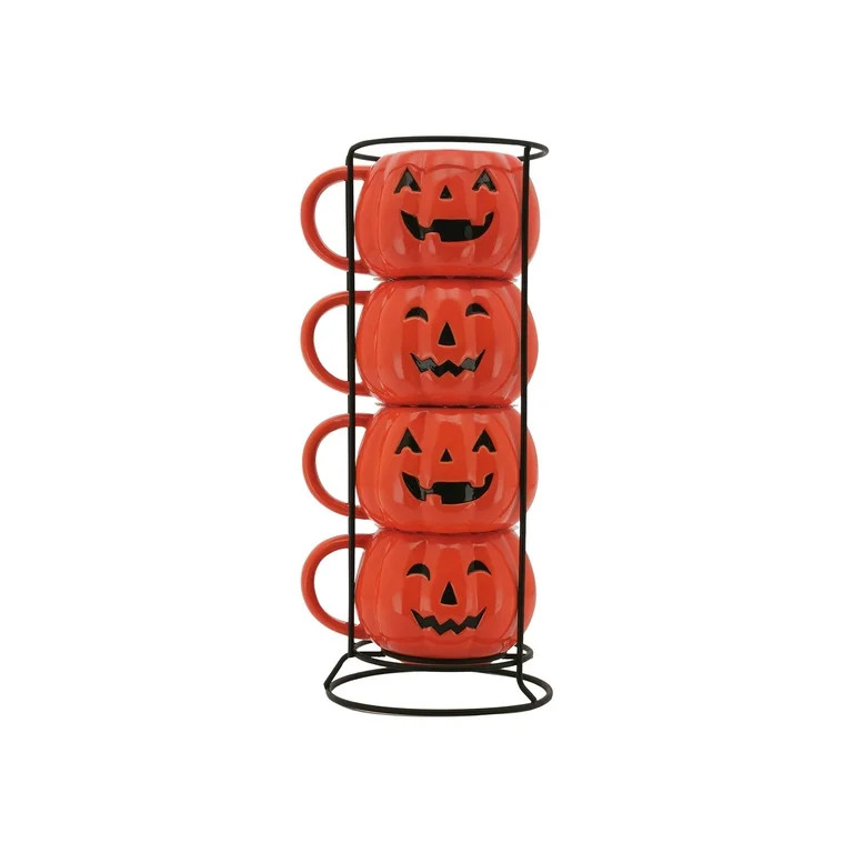 Way To Celebrate Halloween Pumpkin Stackable Mug set with Iron Rack | Walmart (US)