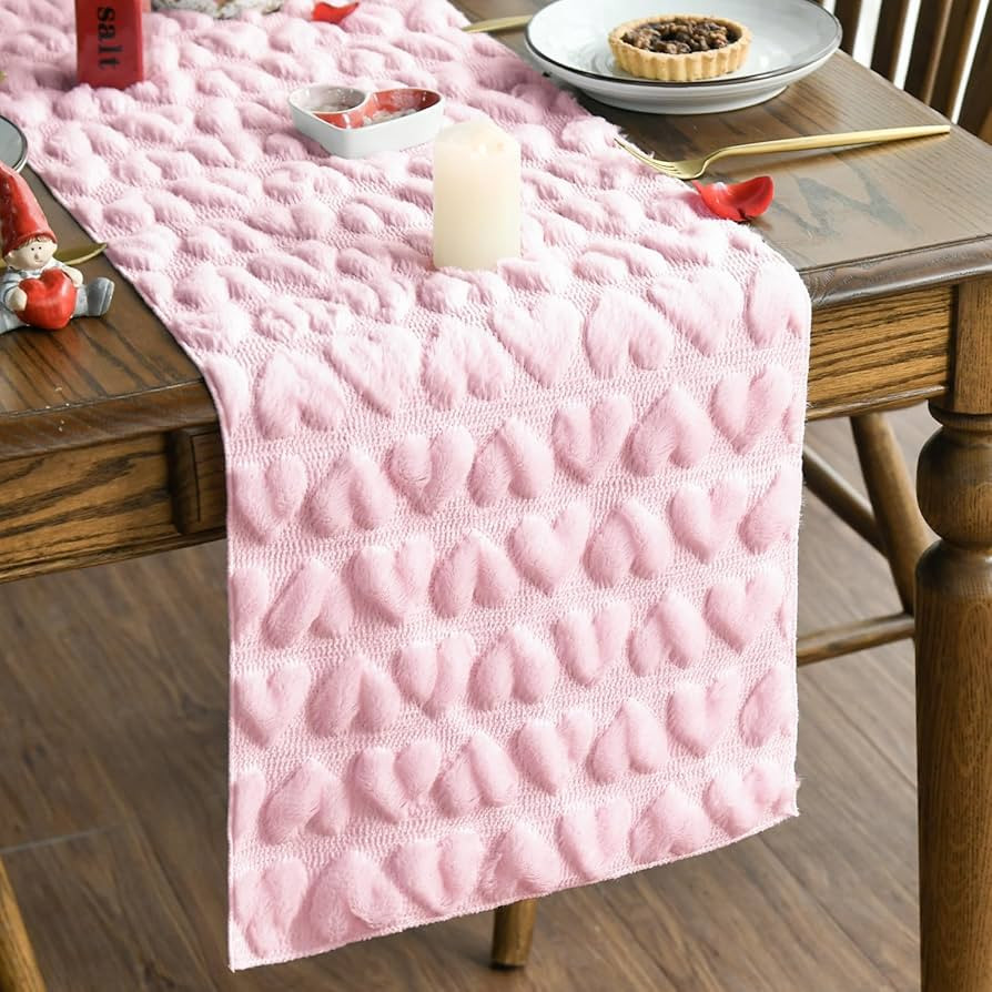 Artoid Mode Pink Soft Plush Faux Fur Jacquard Heart Valentine's Day Table Runner, Seasonal Kitche... | Amazon (US)