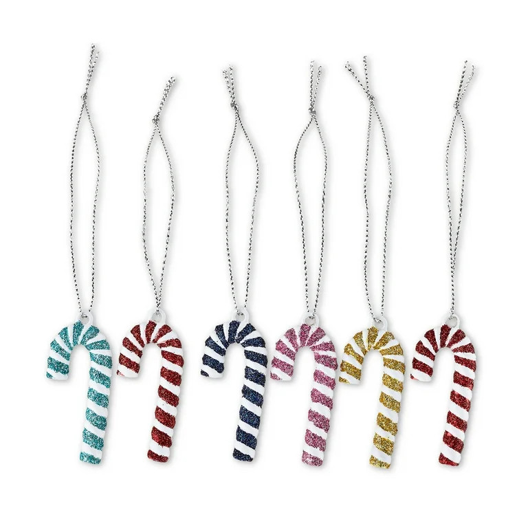 Mini Multi-Color Sparkle Candy Cane Christmas Ornaments, 6 Count, by Holiday Time | Walmart (US)