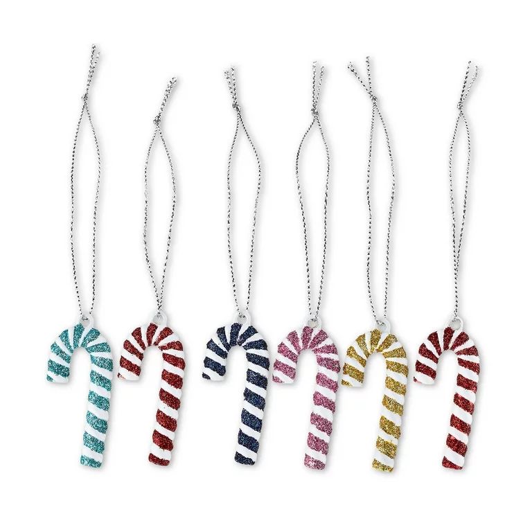 Mini Multi-Color Sparkle Candy Cane Christmas Ornaments, 6 Count, by Holiday Time | Walmart (US)