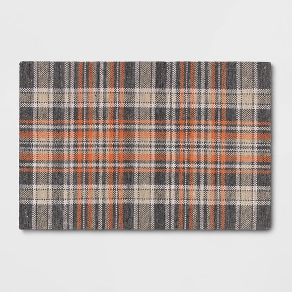 2&#39;x3&#39; Indoor/Outdoor Plaid Tapestry Layering Rug Orange - Threshold&#8482; | Target