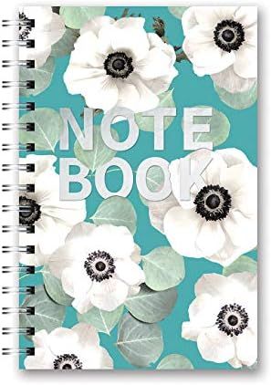 Medium Hardcover Spiral Notebook by Studio Oh! - White Flowers on Slate Blue - 5.75" x 8.75" - Du... | Amazon (US)