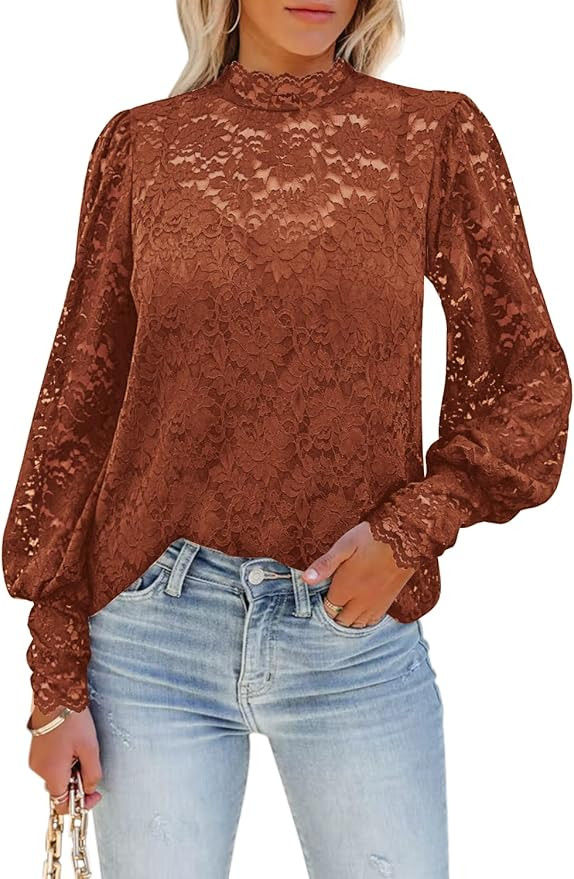 DOROSE Womens Tops and Blouses Dressy Casual Lace Floral Long Sleeve Shirts | Amazon (US)