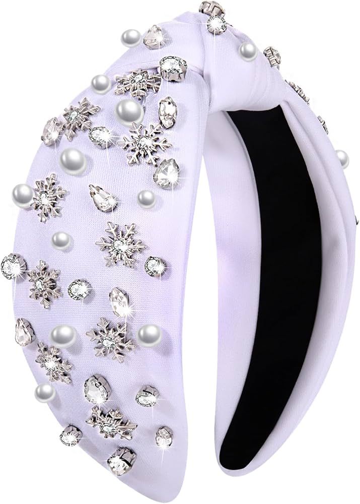 Christmas Headband for Women Jeweled Xmas Plaid Headband Embellished Crystal Pearl Knotted Headba... | Amazon (US)