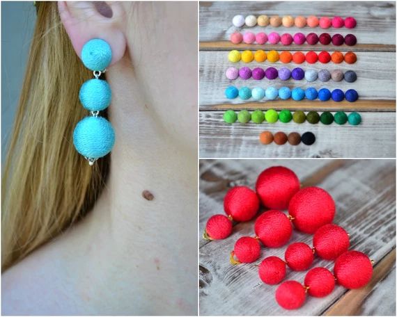 Three balls bon bon clip drop earrings Rebecca de Ravenel Les bonbons | Etsy (US)