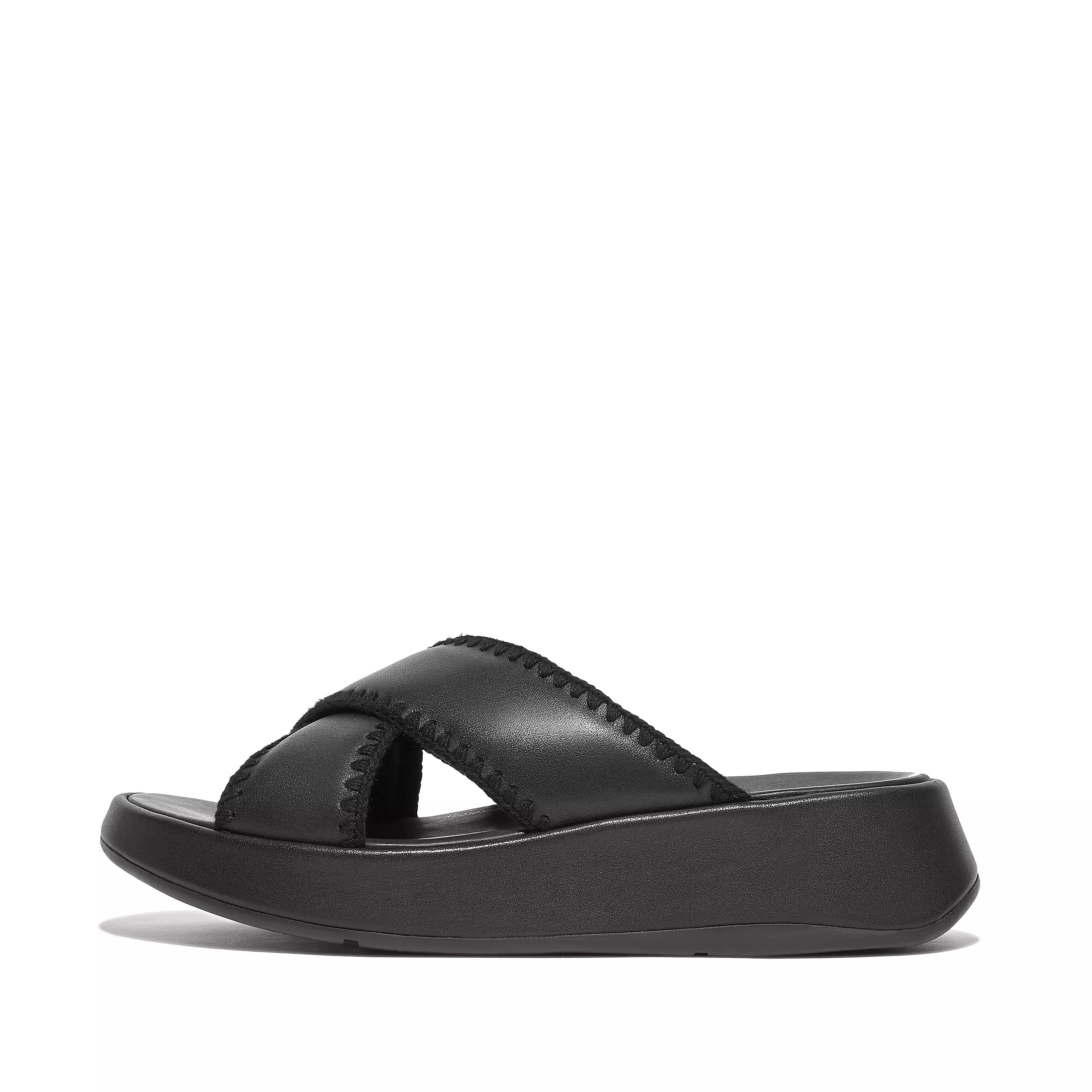F-MODE Crochet-Stitch Leather Flatform Cross Slides | FitFlop (US)