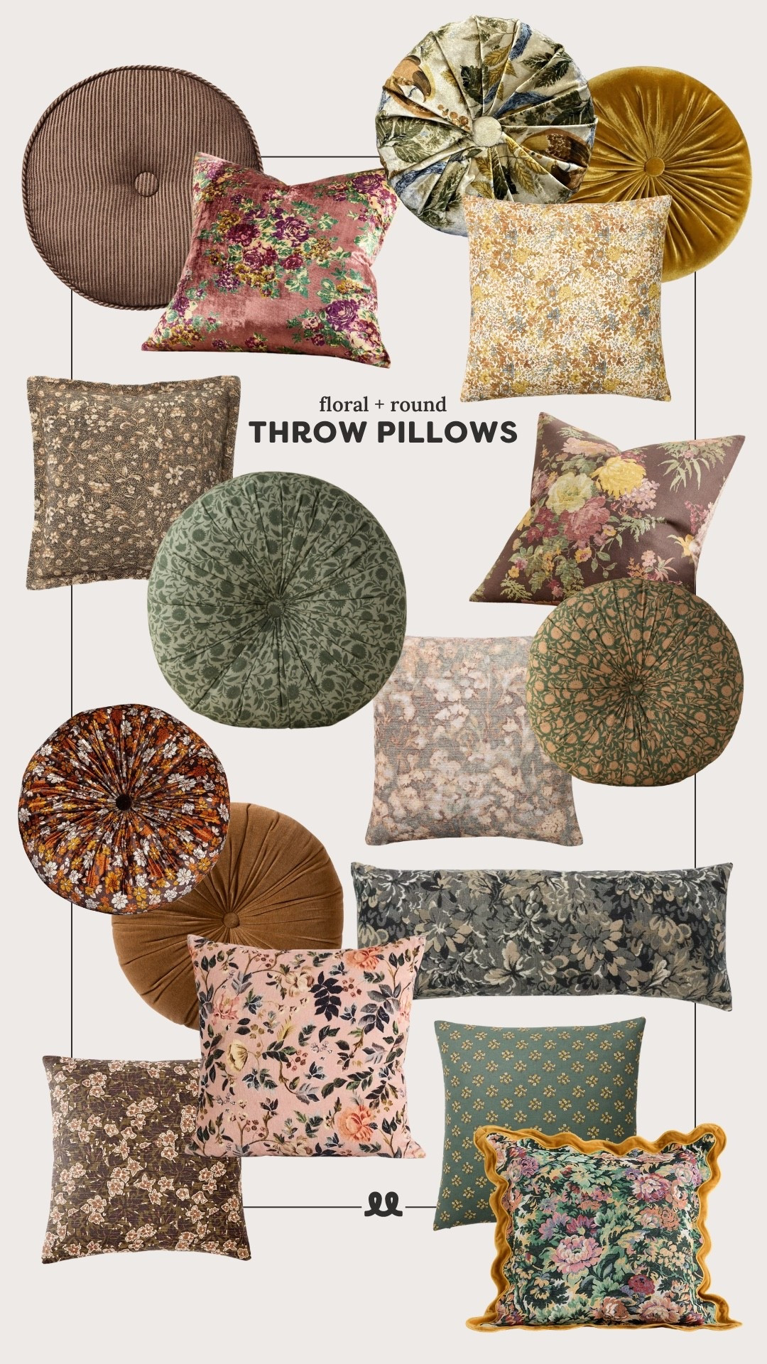 Similar floral and round throw pillows to the ones we found at a yard sale for the Red House bedroom ￼

#LTKHome