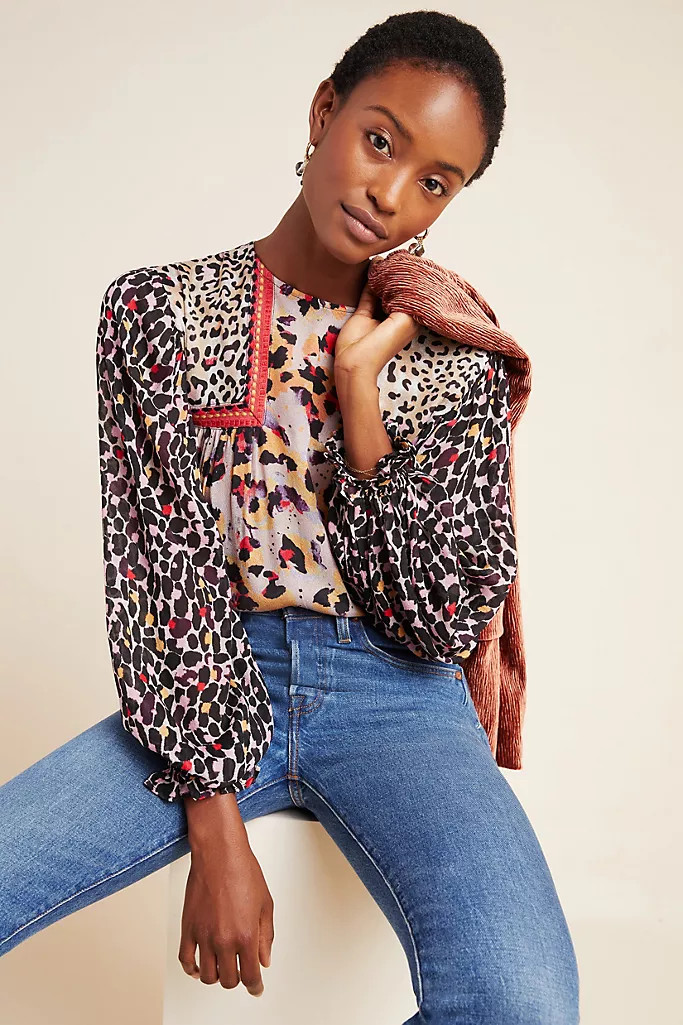 Joelle Leopard Peasant Blouse | Anthropologie (US)