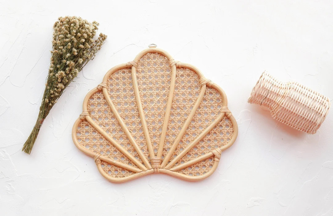 Rattan Seashell Wall Decor, Boho Rattan Nursery Decor, Shell Nursery Decor, Bohemian Shelf Decor,... | Etsy (US)