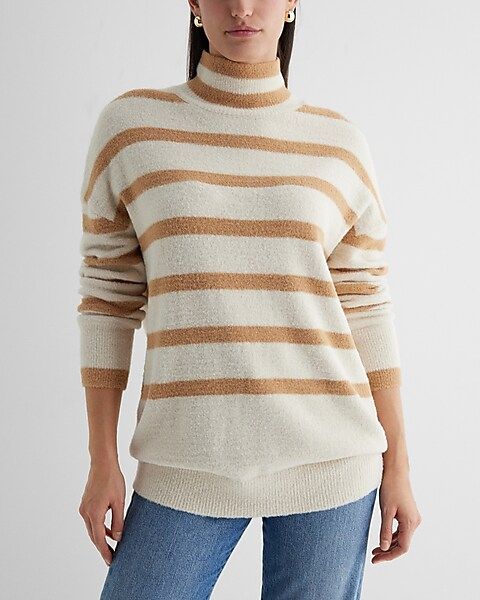 Striped Plush Knit Mock Neck Oversized Sweater | Express