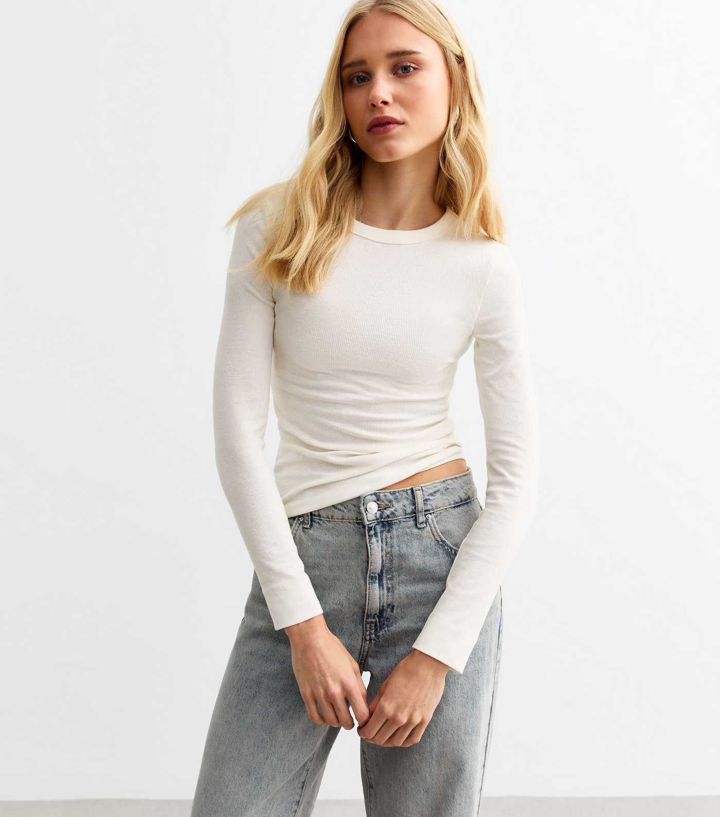 Cream Ribbed Crew Neck Long Sleeved Top
						
						Add to Saved Items
						Remove from Saved I... | New Look (UK)