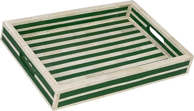 Creative Co-Op Reclaimed Wood and Resin Tray with Bone Inlay and Handles, Green and Cream | Amazon (US)