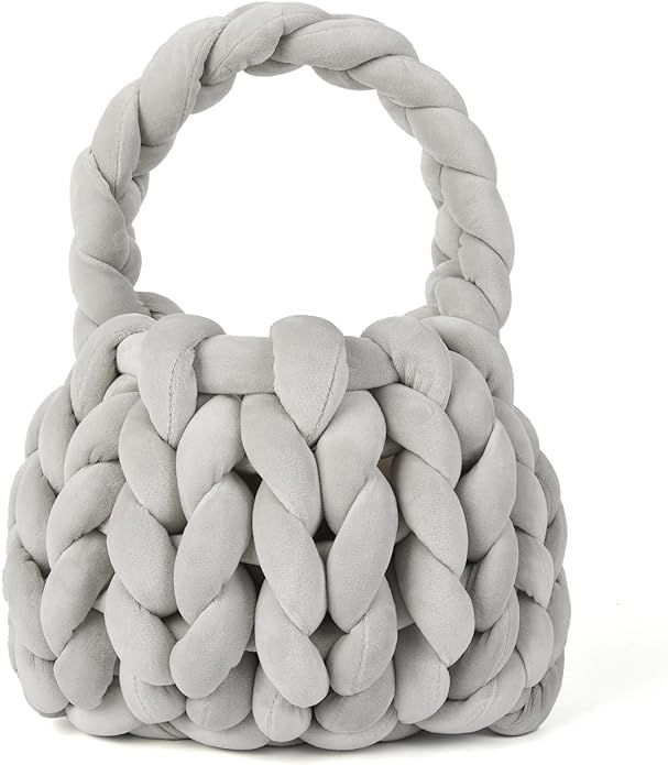 Chunky Knit Bag Woven Clutch Purses for Women Velvet-wrapped DIY Handmade Handbag Giant Yarn Pure... | Amazon (US)