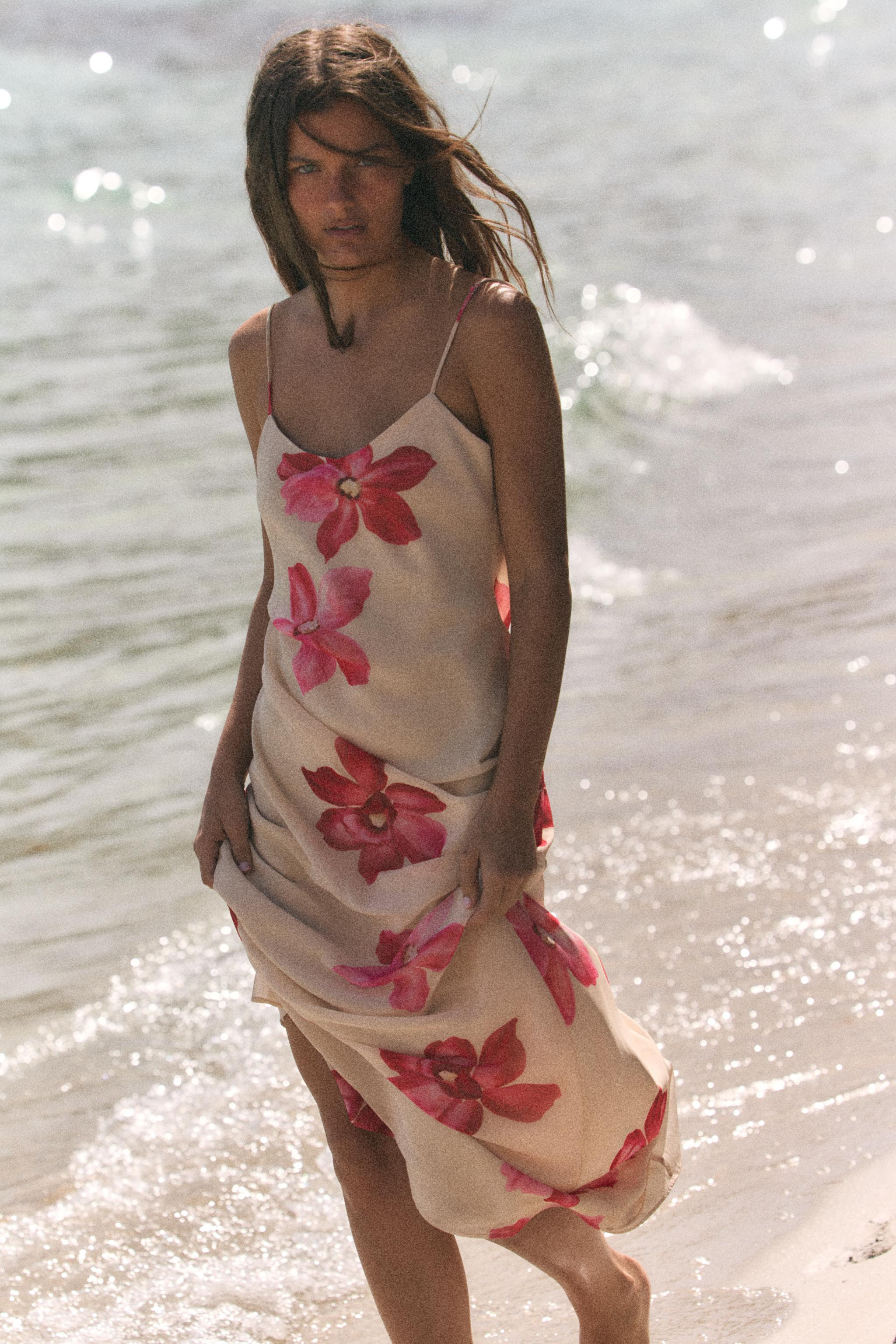 FLORAL DRAPED MIDI DRESS | Zara UK