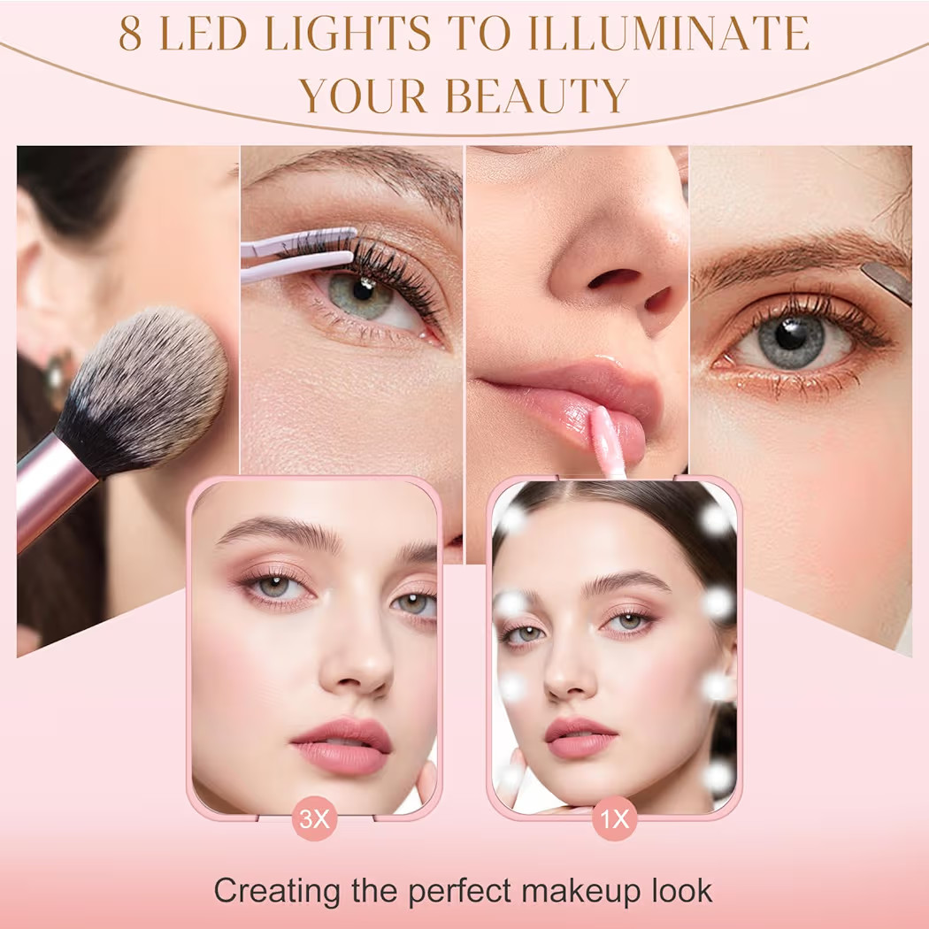 Compact Mirror, 1X/3X Magnification LED Pocket Mirror with Nternal BIattery, Mini Mirror for Purs... | Amazon (US)