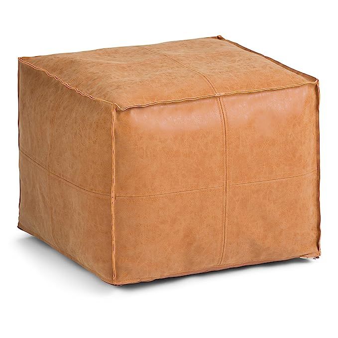 Simpli Home AXCPF-14 Brody Transitional Square Pouf in Distressed Brown Faux Leather, Fully Assem... | Amazon (US)