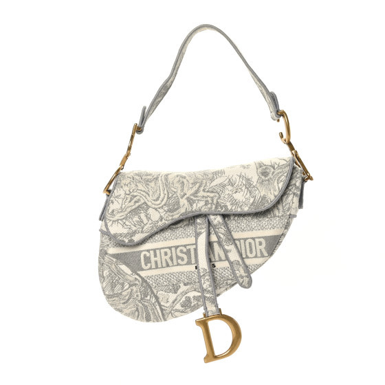 Canvas Embroidered Toile de Jouy Saddle Bag Gray | FASHIONPHILE (US)