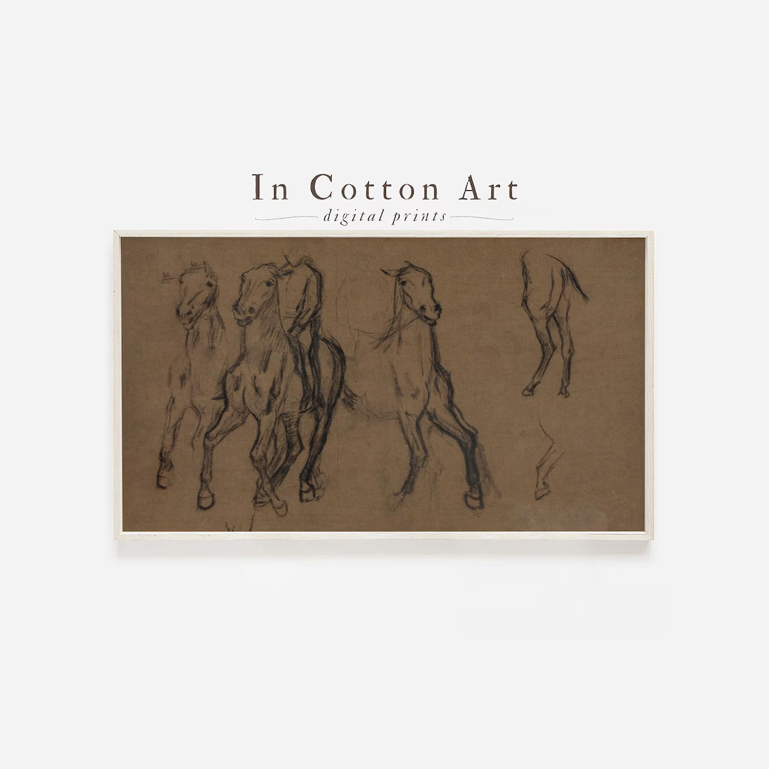 Vintage Drawing Frame TV Art / Horse Sketch Samsung TV Art Digital Download / Living Room Moody S... | Etsy (US)