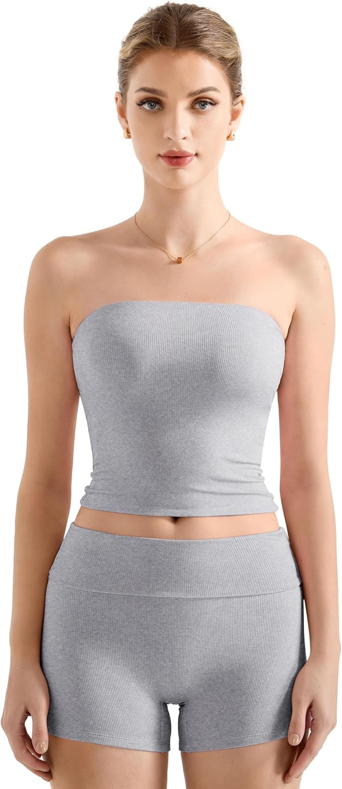 SUUKSESS Women 2 Piece Modal Lounge Sets Double Lined Workout Sets Tube Top Foldover Casual Trasu... | Amazon (US)