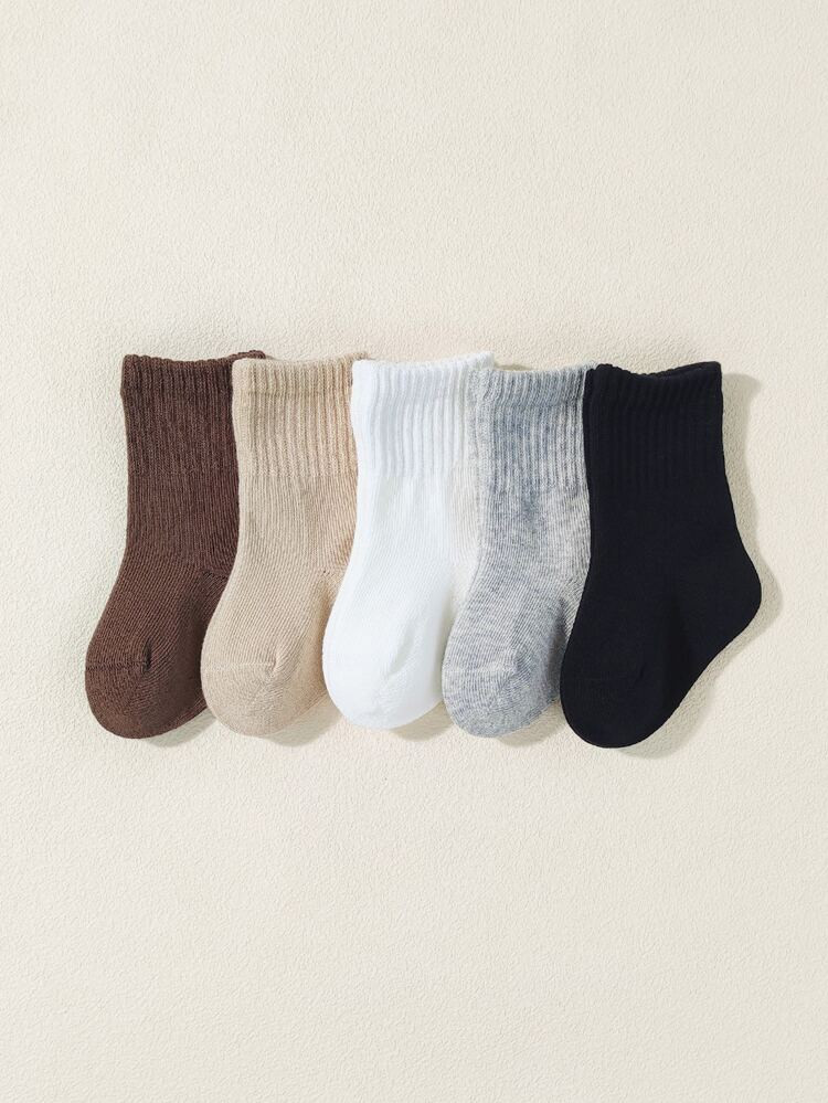 5pairs Baby Solid Socks | SHEIN