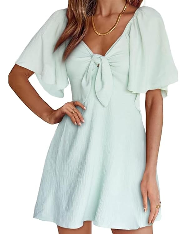Dokotoo Womens Dresses 2024 Spring Summer Deep V Neck Elegant Bow tie Mini Dress S-XL | Amazon (US)