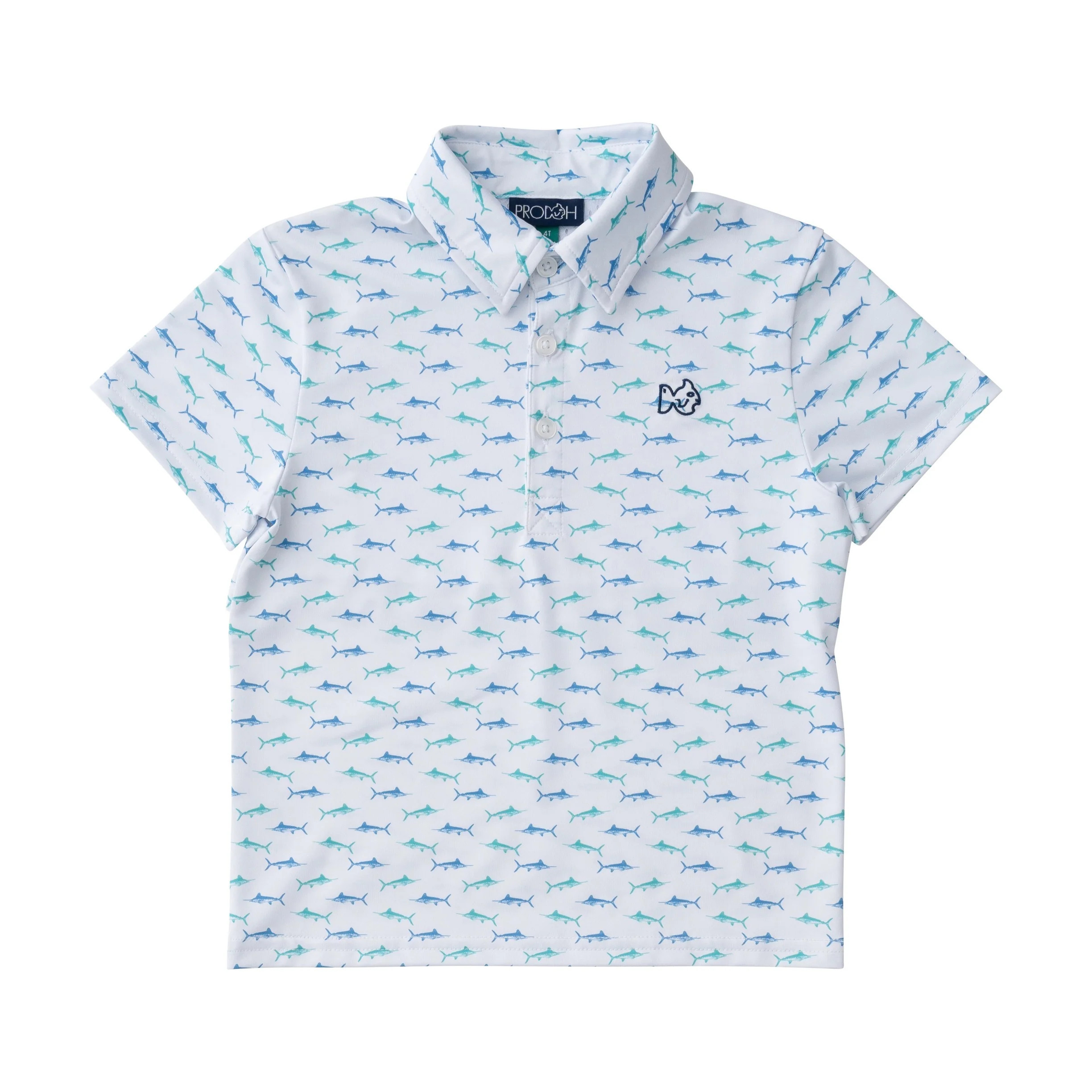 Boys Short Sleeve Pro Performance Polo in Fish Print on White Fish Print / 2t | PRODOH