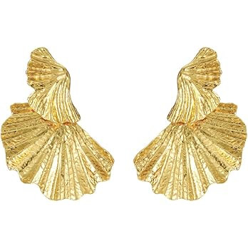 Gold Large Geometric Statement Dangle Earrings for Women Bohemian Ginkgo Leaf Heart Flower Dangli... | Amazon (US)