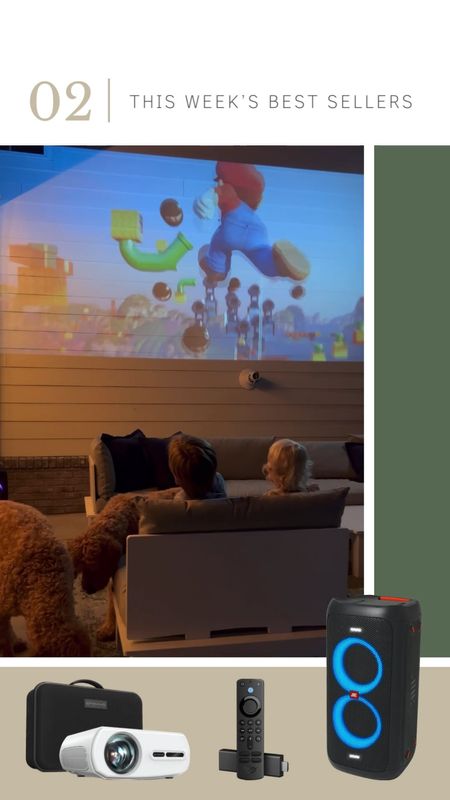 Best sellers this week! Our setup for outdoor summer movie nights by the pool! Outdoor projector Bluetooth Jbl party box speaker Amazon fire stick all on sale right now! swim up movie! Mario bothers kids entertainment children activity 

#LTKFind #LTKhome #LTKsalealert