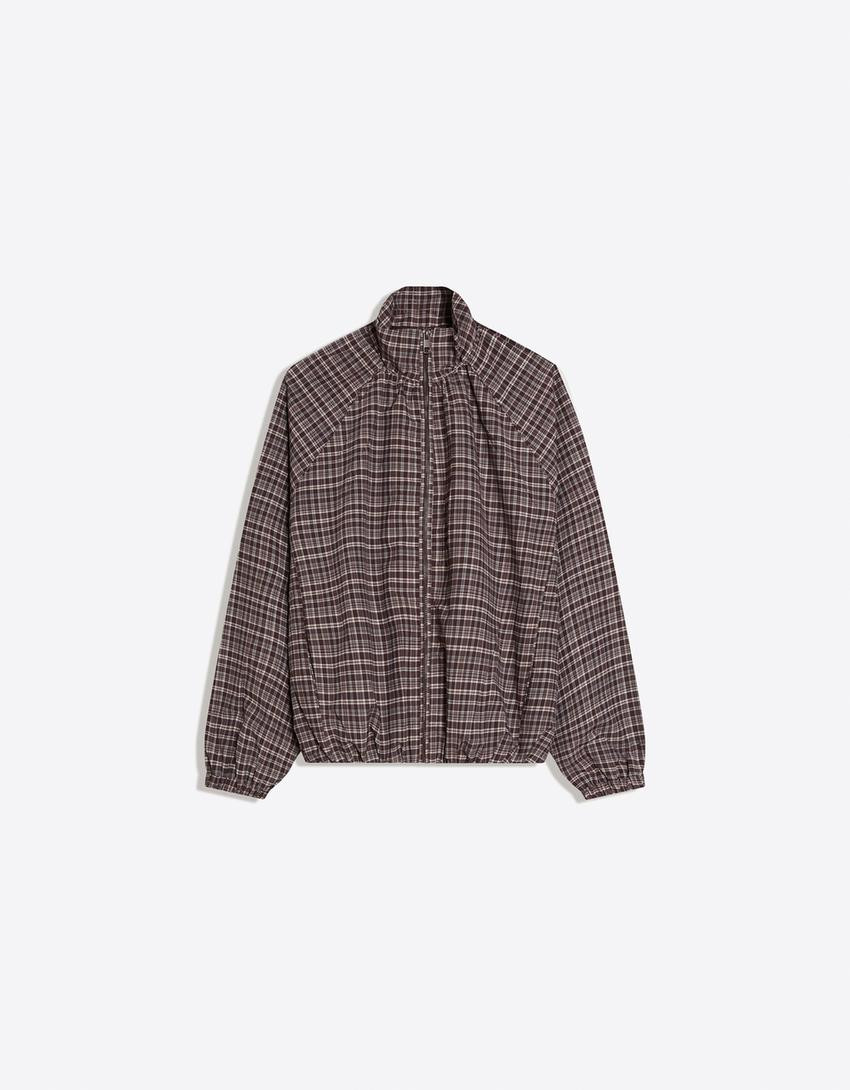Oversize check zip-up jacket - #bershkastyle - Women | Bershka UK