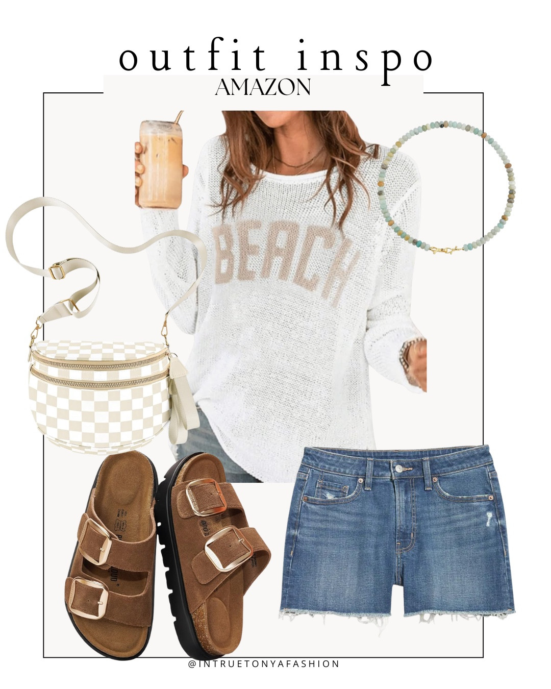 Lightweight long sleeve beach top, denim shorts, platform look for less Birk sandals, and checkered crossbody bag






Amazon outfits every outfit inspo, outfit ideas, casual outfits amazon, amazon outfits every day, spring outfits 2026, summer outfits, beach outfit, casual beach outfit, beach top, 

#LTKSaleAlert #LTKPetite #LTKootd