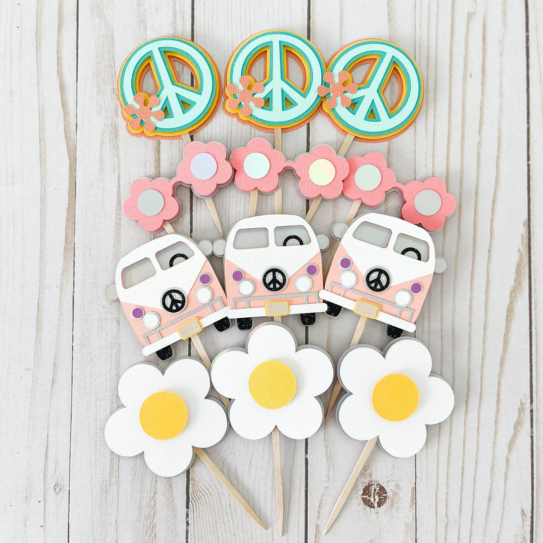 Groovy cupcake toppers, 70s birthday cupcake topper, retro birthday cupcake topper, hippie party ... | Etsy (US)