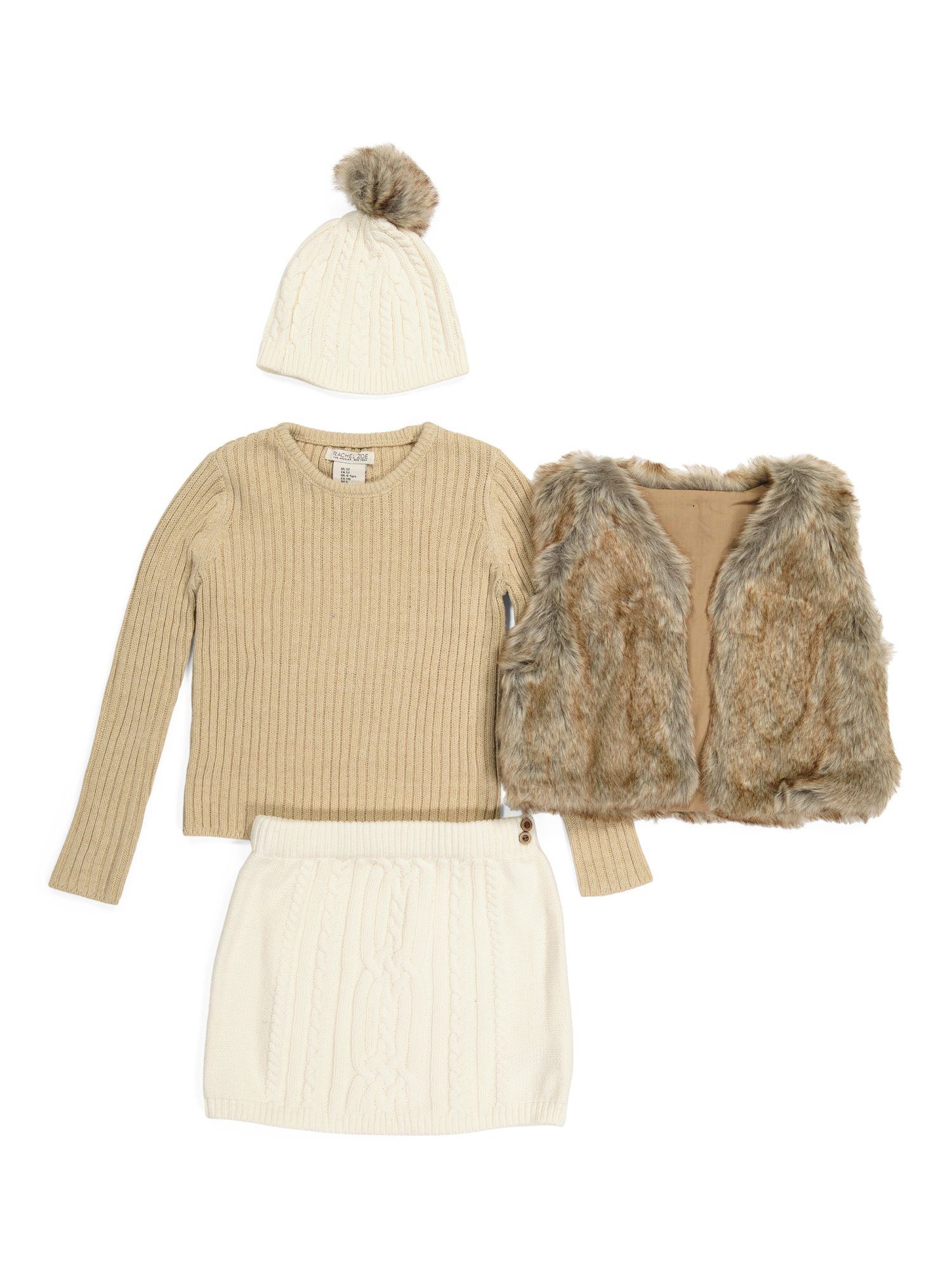 Toddler Girls 3pc Faux Fur Vest Sweater Skirt Set With Hat | Clothing | Marshalls | Marshalls