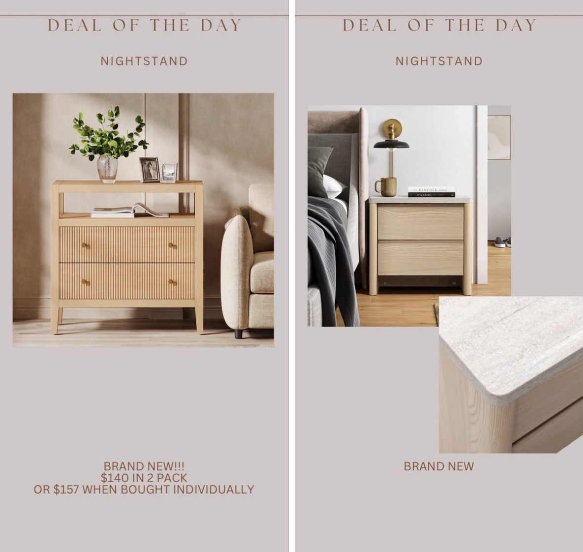 Brand new high end inspired Wayfair nightstands!
1) like the keane! But more organic modern neutral vibes 😍😍
2) love the travertine inspired top of this! 

#LTKHome #LTKSaleAlert