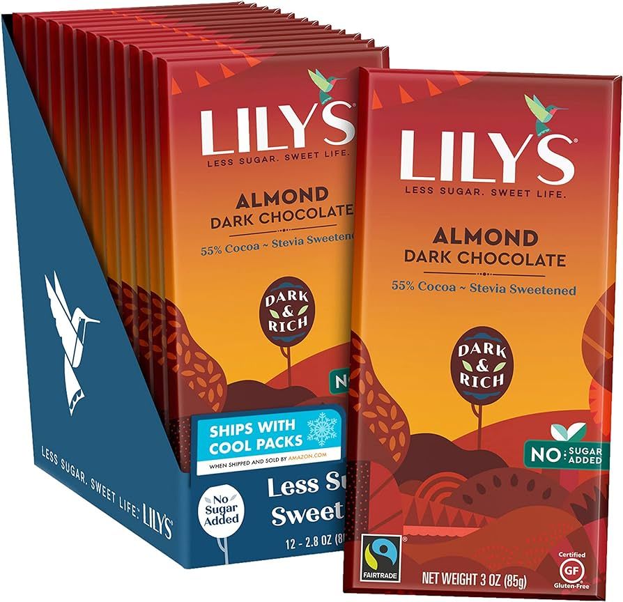LILY'S Almond Dark Chocolate Style, Individually Wrapped, Gluten Free, Bulk No Sugar Added Sweets... | Amazon (US)