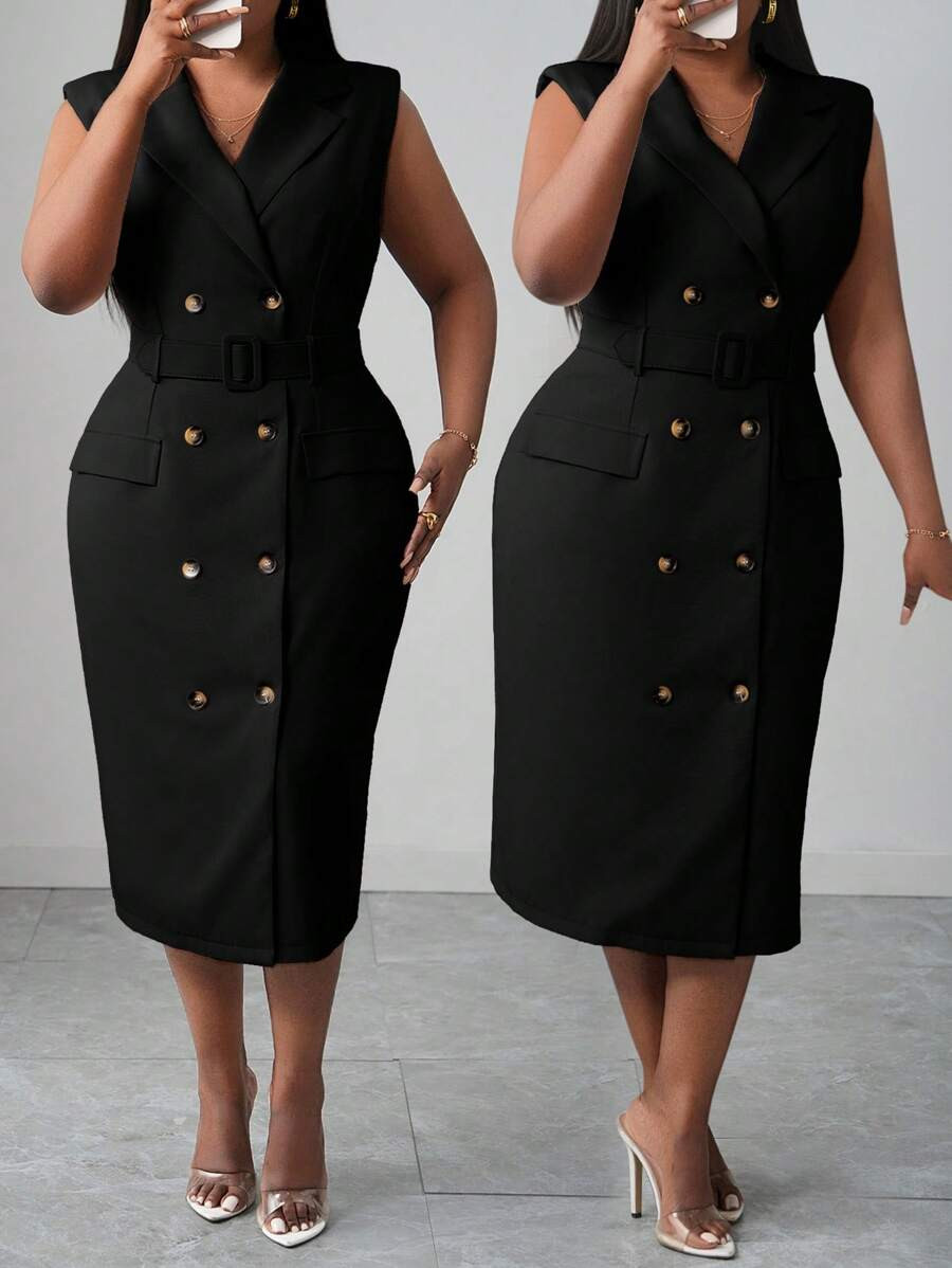 Slaydiva 2025 New Spring/Summer Plus Size Women Elegant Commute/Date/Work Fitted Solid Light Khak... | SHEIN