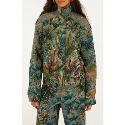 FARM Rio Petricor Jacquard Short Jacket in Green at Nordstrom, Size Medium | Nordstrom