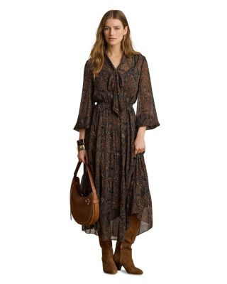 Paisley Georgette Tie Neck Tiered Dress | Bloomingdale's (US)