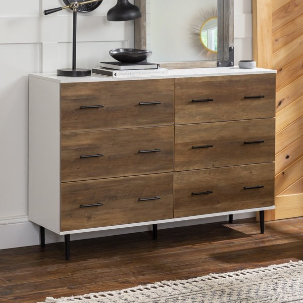 Manor Park Modern Rustic Wood 6-Drawer White/Storage Console, White/Rustic Oak | Walmart (US)
