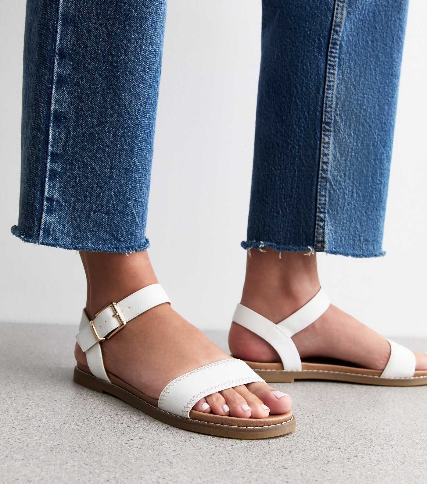 White Stitch Detail Open Toe Sandals | New Look | New Look (UK)