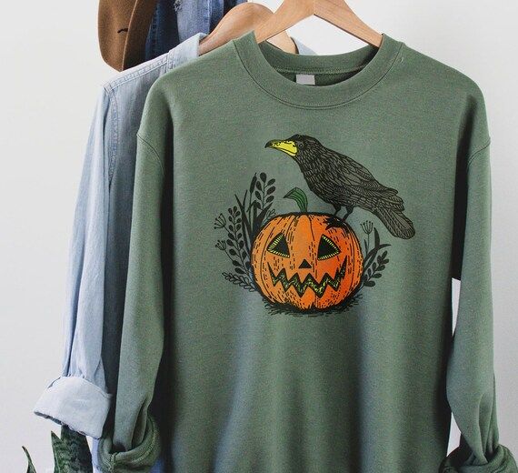 Halloween Sweater Pumpkin and Crow Sweatshirt Women Fall - Etsy | Etsy (US)